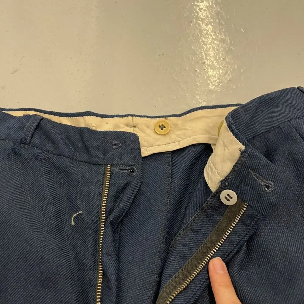 Vintage 40s Blue Wool Wide Leg Distressed Trousers 31x29